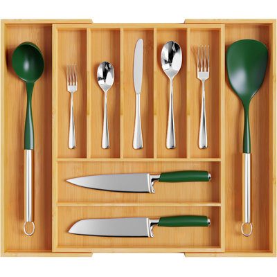 Expandable Bamboo Silverware Organizer 9-slot Cutlery Tray