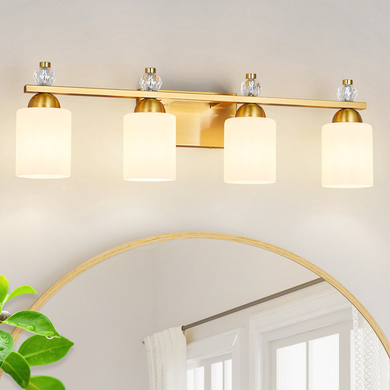 Luminaires de meuble-lavabo en verre Mid-Century E26, Doré, 4 lumières