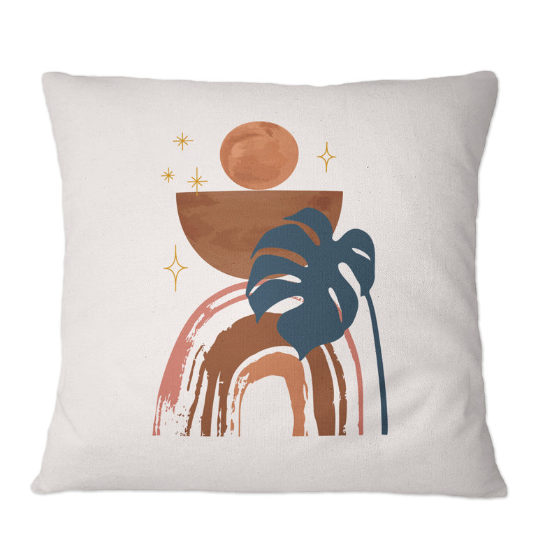 Abstrait avec feuille tropicale sur fond rose V - Coussin décoratif imprimé tropical, 16 po x 16 po