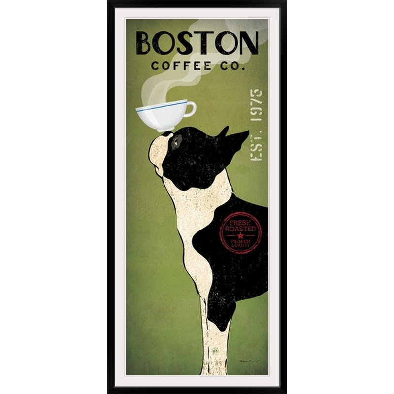« boston terrier coffee co » par ryan fowler, affiche rétro, Cadre noir, H 44 po x l 22 po x P 1 po