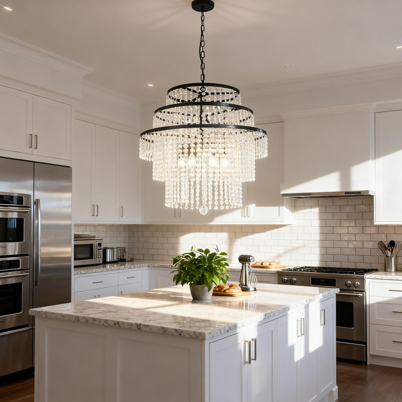Lustre 6 lumières à cristaux cascade de cristal Glam