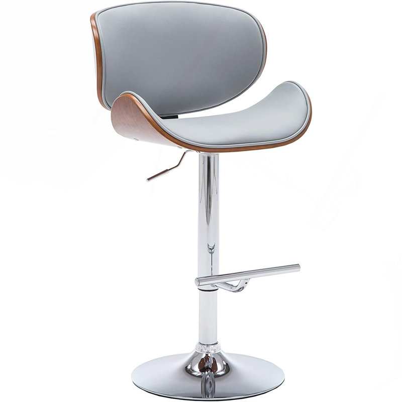 Swivel Bentwood Lift Adjustable Height Bar Stool With Curved Seat And Back (Gray), Gray, Silver
