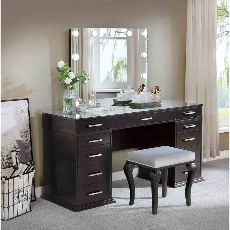 Ensemble de meuble-lavabo 1Pc avec tabourets rembourrés Glam Style 8Mm