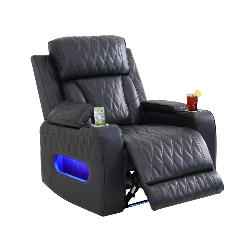 Chaise de salon inclinable en cuir respirant et en PVC gris noirâtre