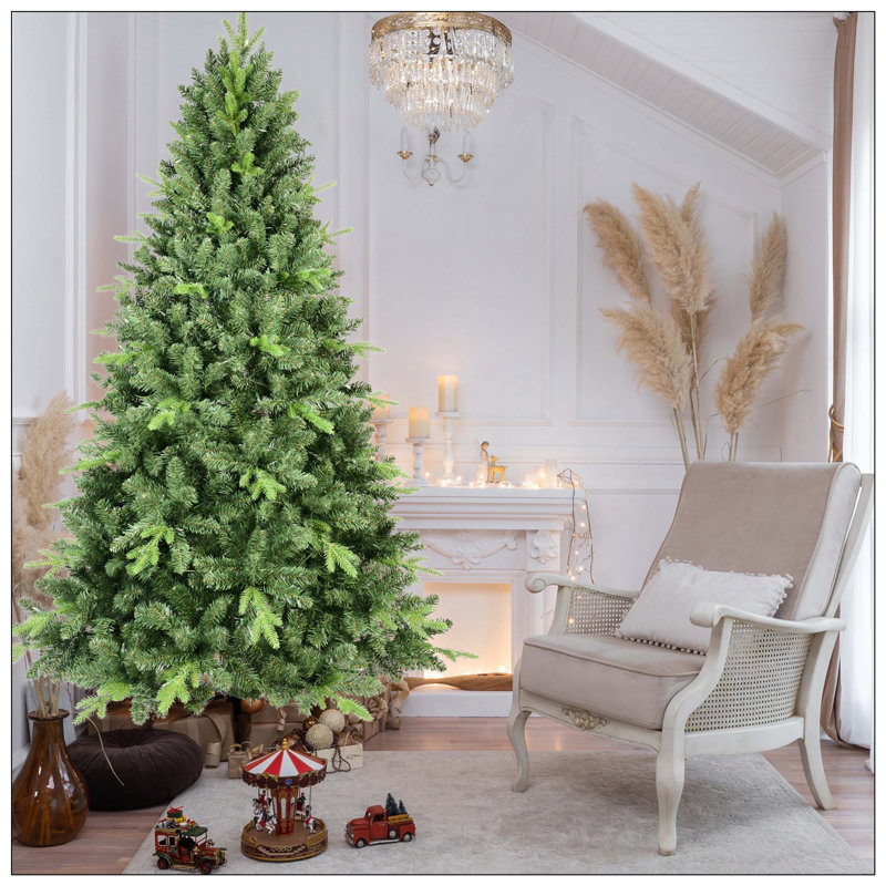Arbre de Noël classique avec 636 pointes en PE + PVC - branches articulées réalistes, assemblage facile, support en métal stable, aspect naturel pour la décoration des Fêtes