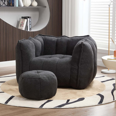 Fauteuil à billes souple avec mousse haute résilience (jetons) pour le salon et la chambre à coucher, canapé carré confortable avec repose-pieds, housse pour adultes pour jouer, lire et regarder la télévision