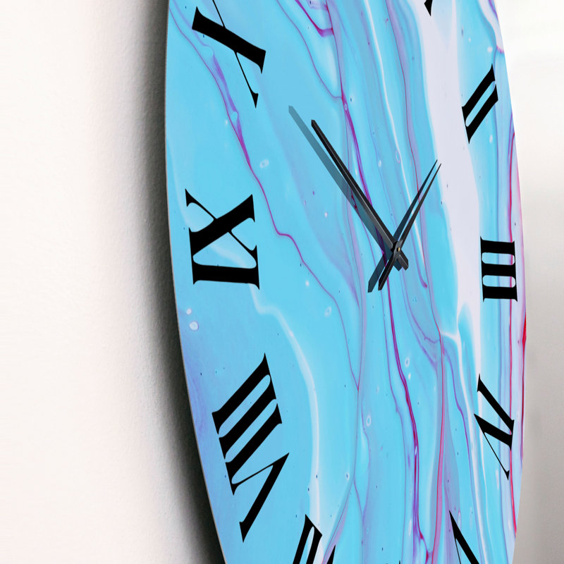 Art à encre liquide dans des tons de bleu clair VI - Horloge murale moderne, Moyen