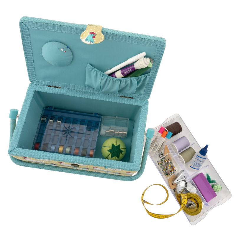 Dritz Medium Sewing Basket, Yellow Chickens