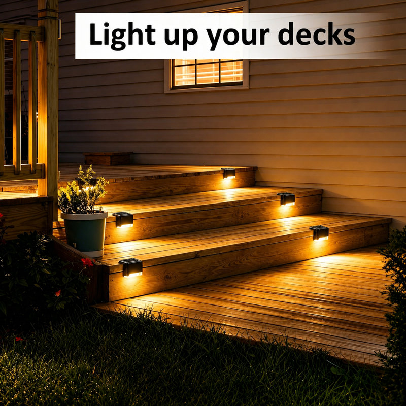 Solar Powered Integrated LED Deck Lights Outdoor Waterproof Step Light for Fence Patio Yard Pathway, Yellow