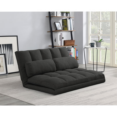 Canapé-lit à 3 volets, matelas pliant avec 2 coussins, rembourrage en mousse haute densité noir, tissu en polyester