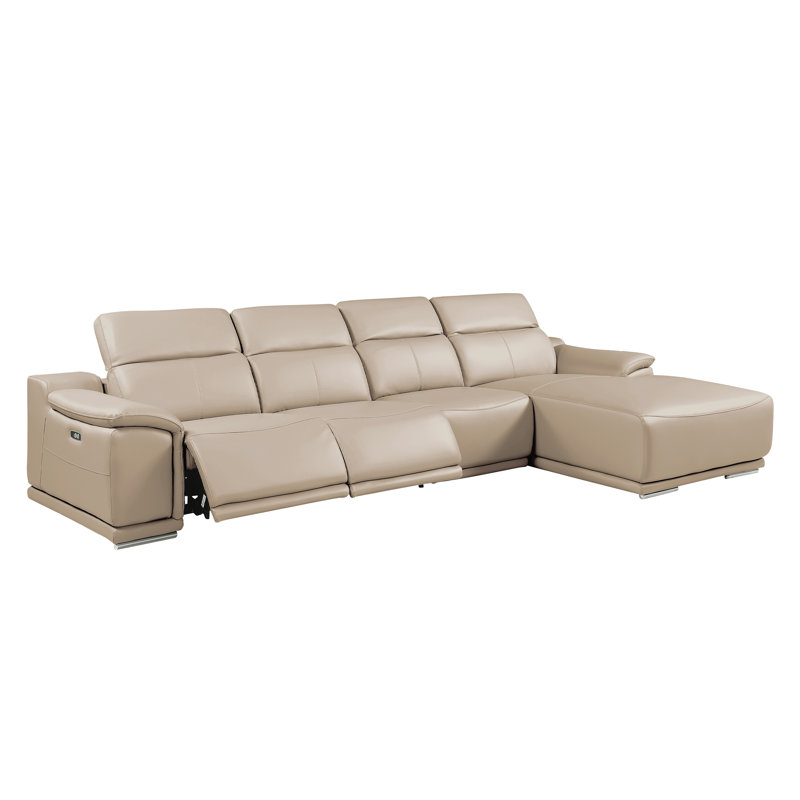 Canapé modulaire en cuir italien DivanItalia 5 pièces en forme de U avec 2 fauteuils inclinables électriques et appuis-tête réglables