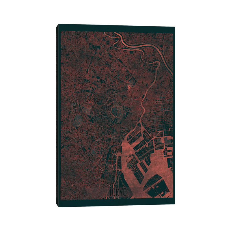 Tokyo Infrared Urban Blueprint Map by Hubert Roguski - Wrapped Canvas Print, 20.32 cm H x 30.48 cm W