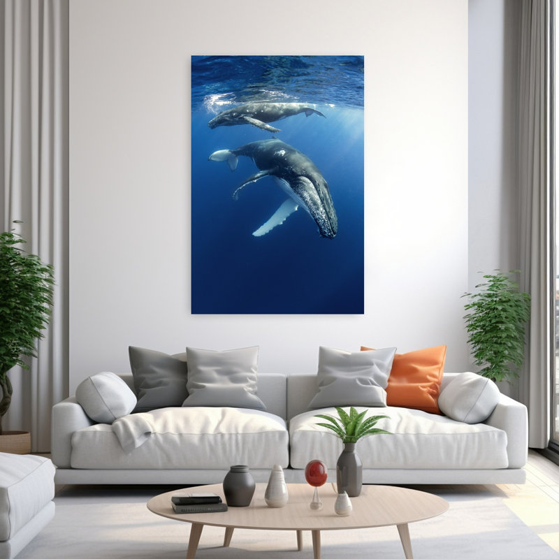 Humpback Whales Contemporary Dolphin Fish Whale Wall Art Print 1 Piece Wrapped Canvas Wall Art, 152.4cm H x 101.6cm W