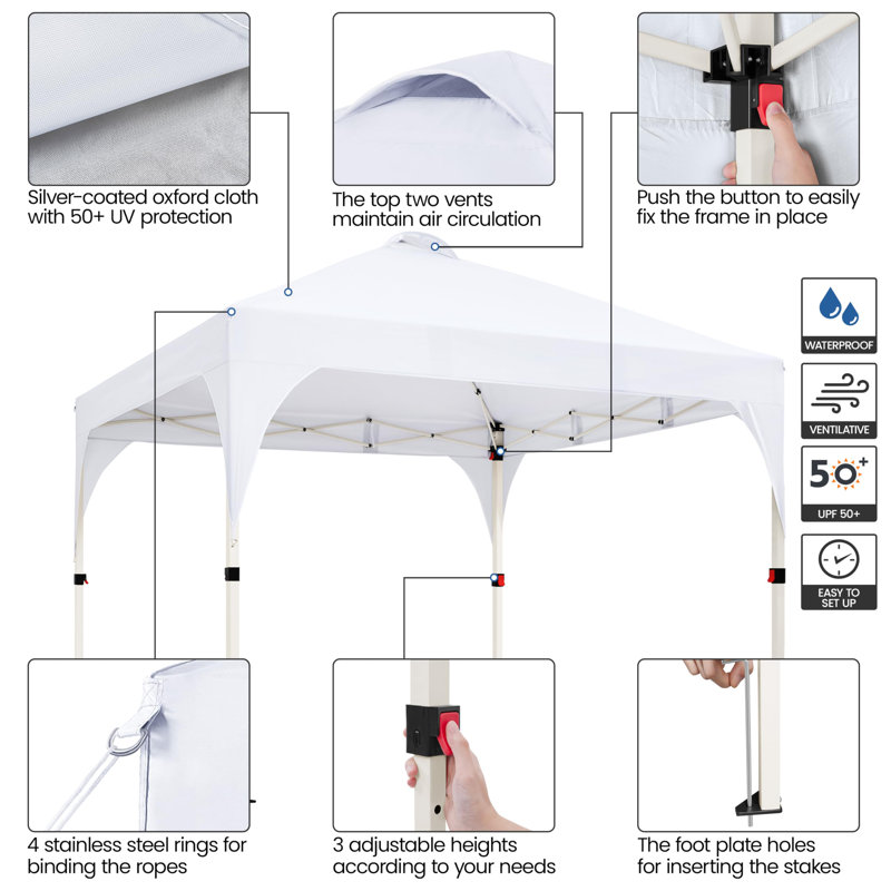 10x10 Pop Up Canopy Tent with Vent Instant Sun Shelter Canopy with Wheeled Bag, White