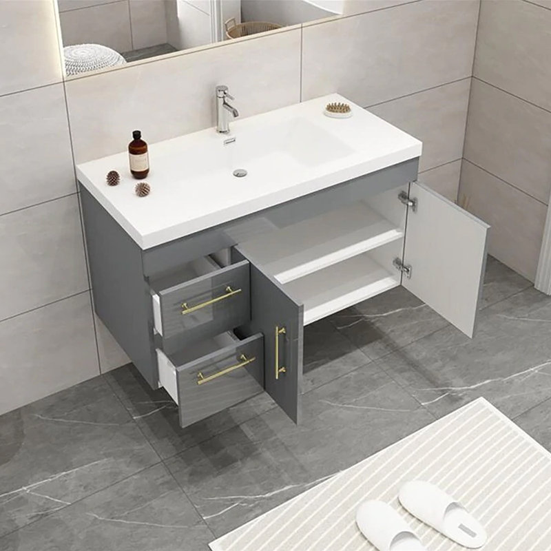 Ensemble de meuble-lavabo simple mural 42 po, Gris brillant