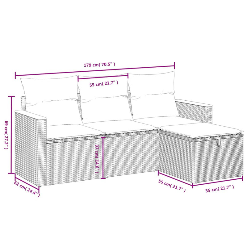 Ebern Designs 4 Piece Patio Sofa Set With Cushions Poly Rattan, Blue, Black