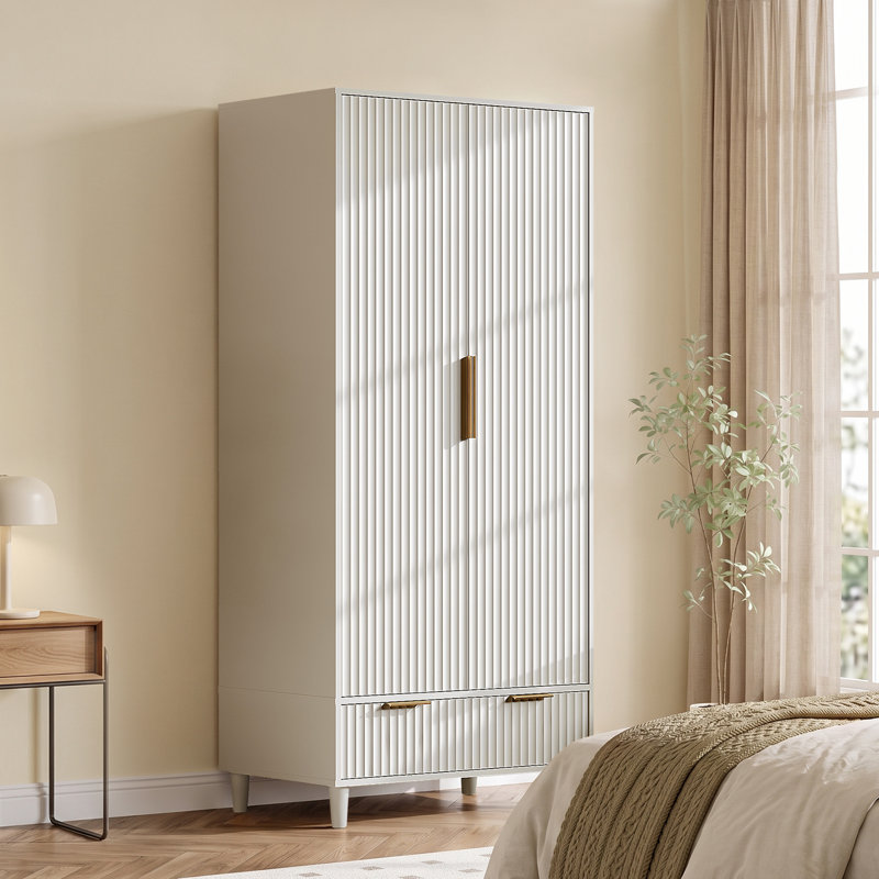 Armoire garde-robe 2 portes 1 tiroir, Blanc