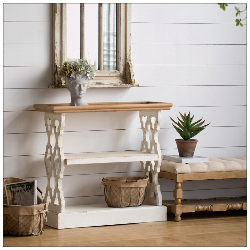 Console Anick 35,40, table d'entrée, table Hoyer avec tablette en bois 