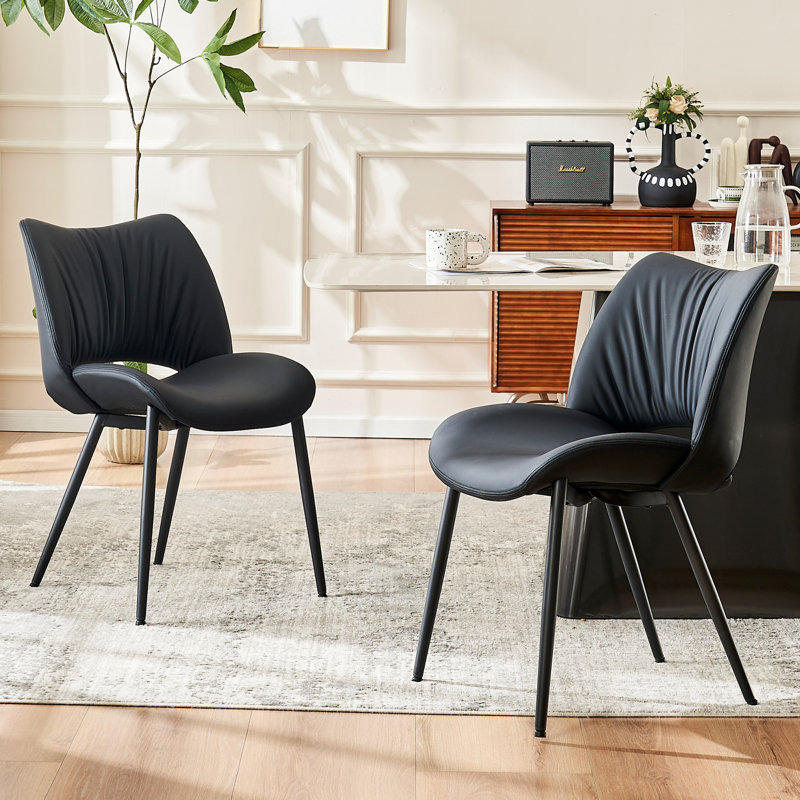 Mackensie Upholstered Dining Chairs Faux Leather Kitchen Chairs with Metal Legs, Black