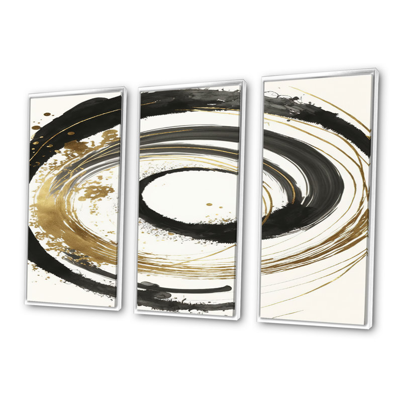 «Avrianna Black and Gold Curves IV», ensemble de 3 reproductions, H 28 po x l 36 po x P 1 po, Cadre blanc