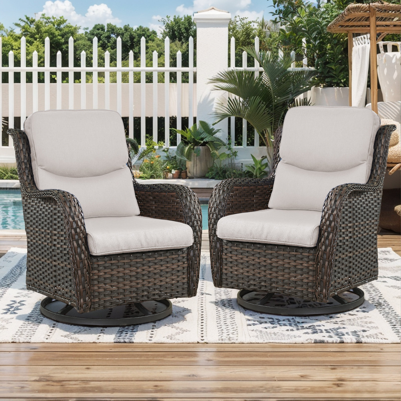 Koba Outdoor Wicker Rattan Rocking Swivel Chair (Set of 2)