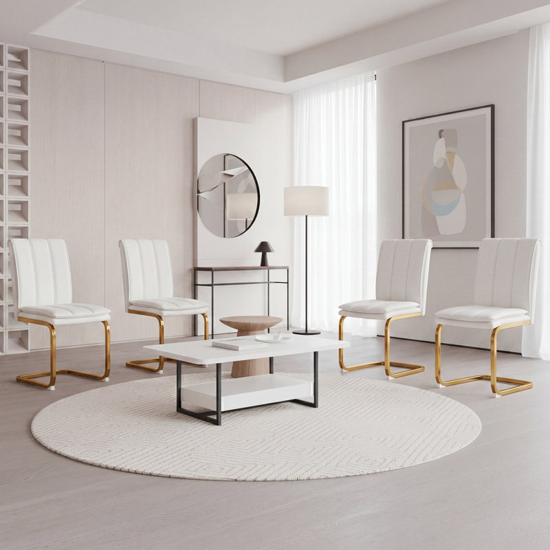 Ensemble de 4 chaises de salle à manger modernes en cuir synthétique avec pieds en métal, Blanc