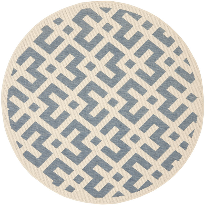 Arneshia Geometric Blue/Bone Area Indoor/Outdoor Area Rug, Round 7'10"