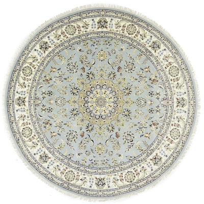 Blue Traditional 8X8 Indo-Nain Oriental Round Rug