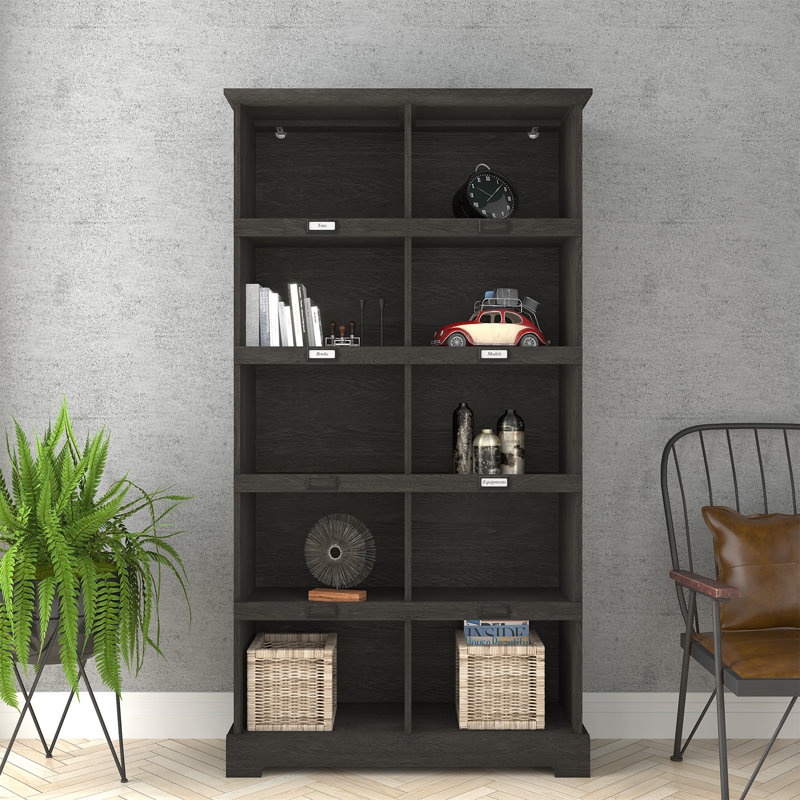 61.8'' H x 33'' W Cube Bookcase, Dark Gray Oak