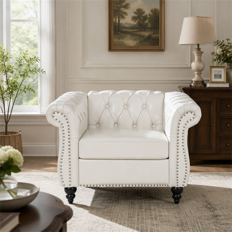Fauteuil d'appoint l 39 po Chesterfield, Blanc