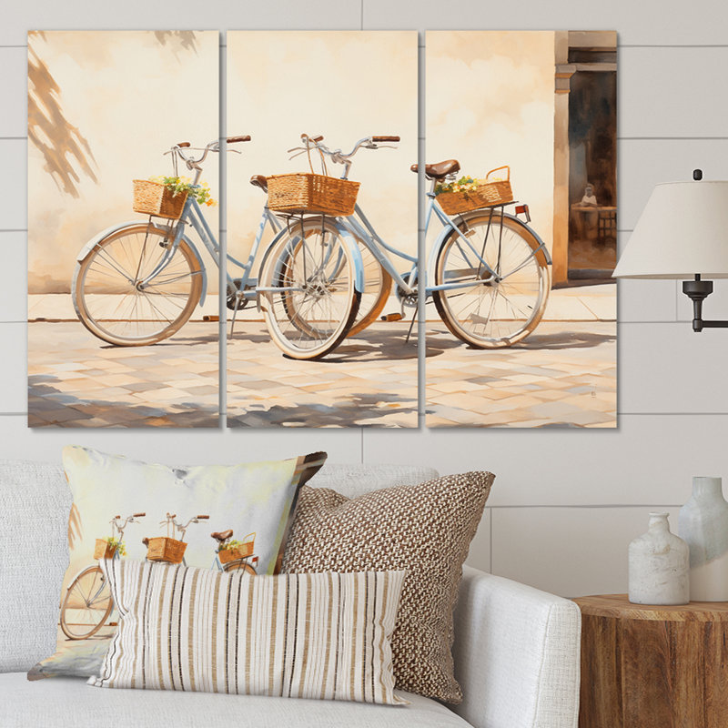 «Bicycle Peaceful Rides I» sur toile, reproduction de 3 pièces, H 28 po x l 36 po x P 1 po