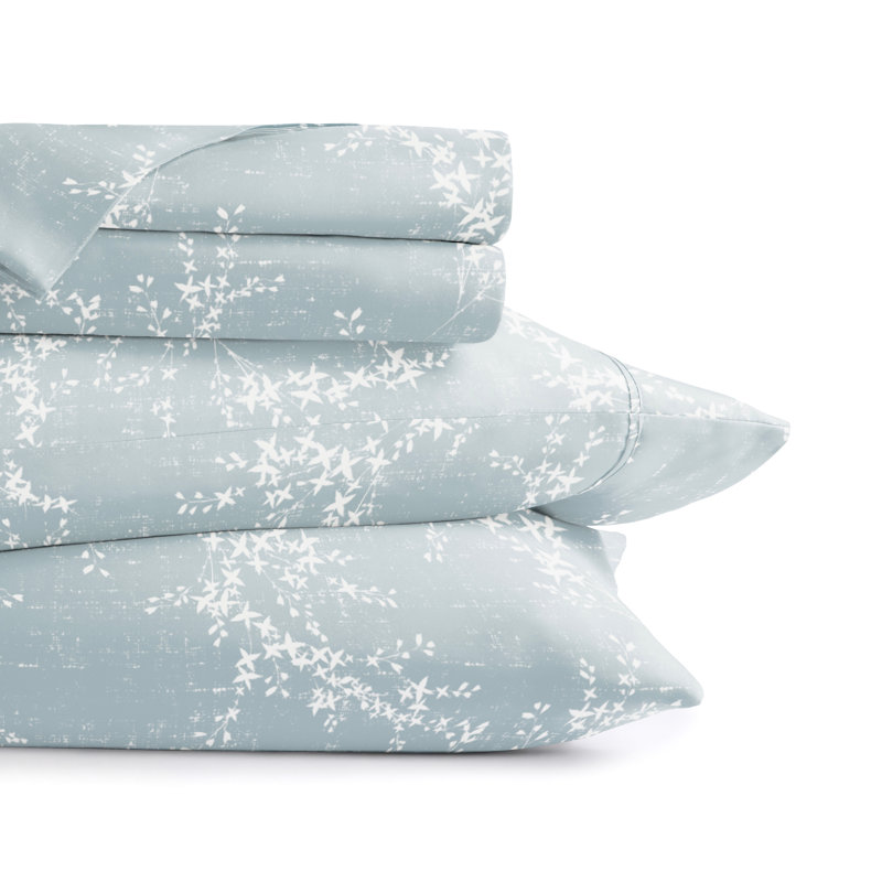 4 Piece Delicate Details Pattern Sheet Set, Full Sheet Set with 2 Standard Pillowcase, Blue Floral