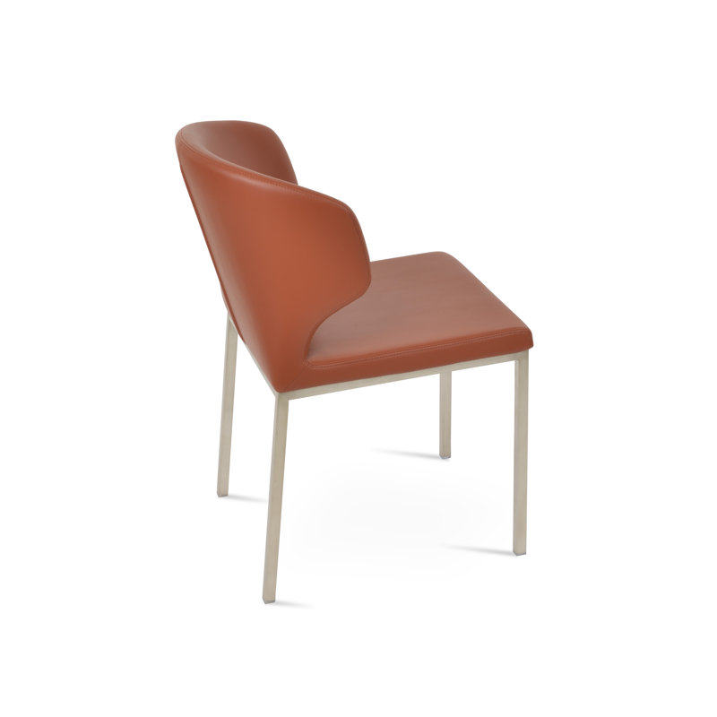 Amed Metal Wingback Upholstered Side Chair, Cinnamon, Stainless Steel