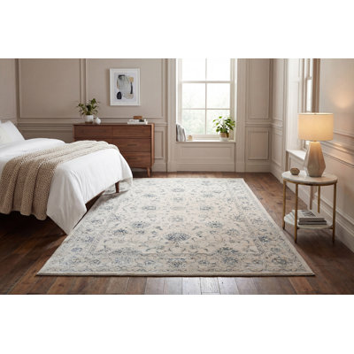 Tapis floral crème / gris
