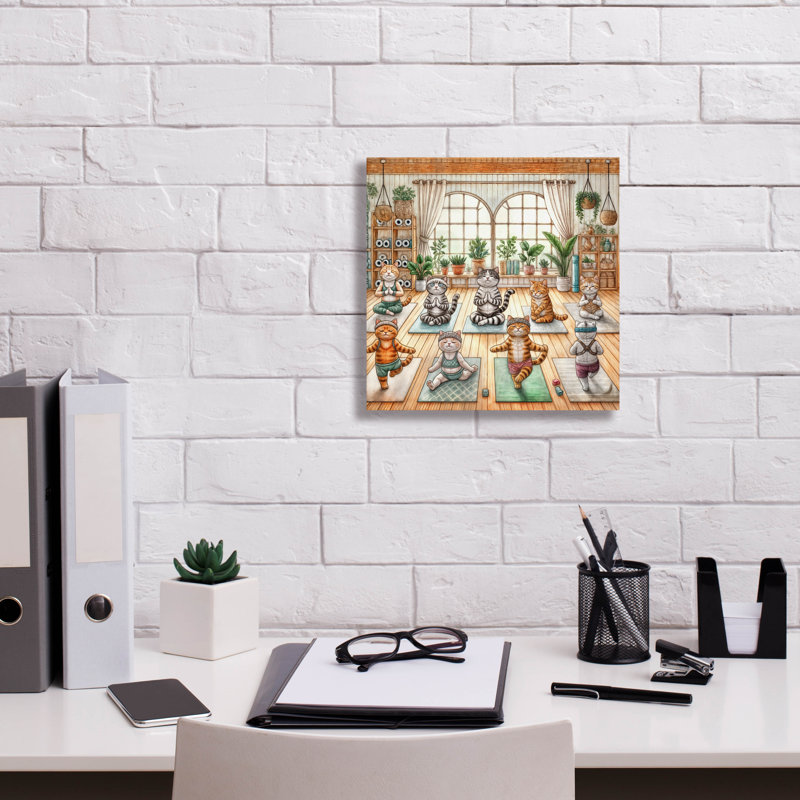 «Cats Doing Yoga» par Rey Klimt, art mural sur toile, H 12 po x l 12 po