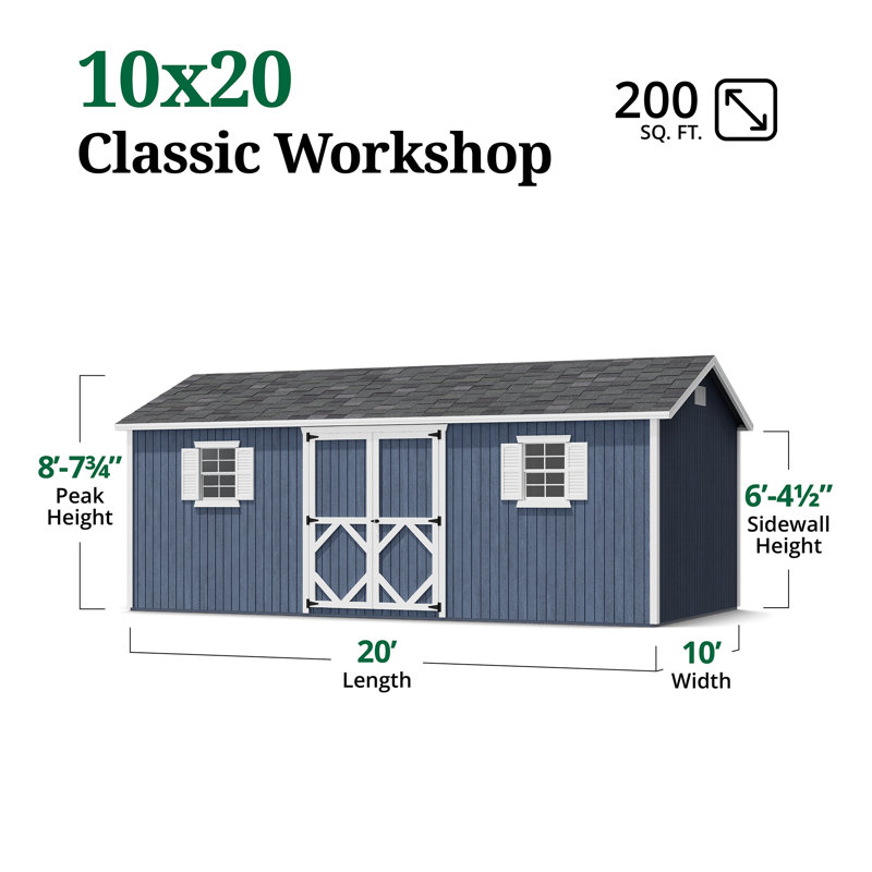 Classic Workshop Outdoor Wood Storage Shed, 10' x 20', Yes