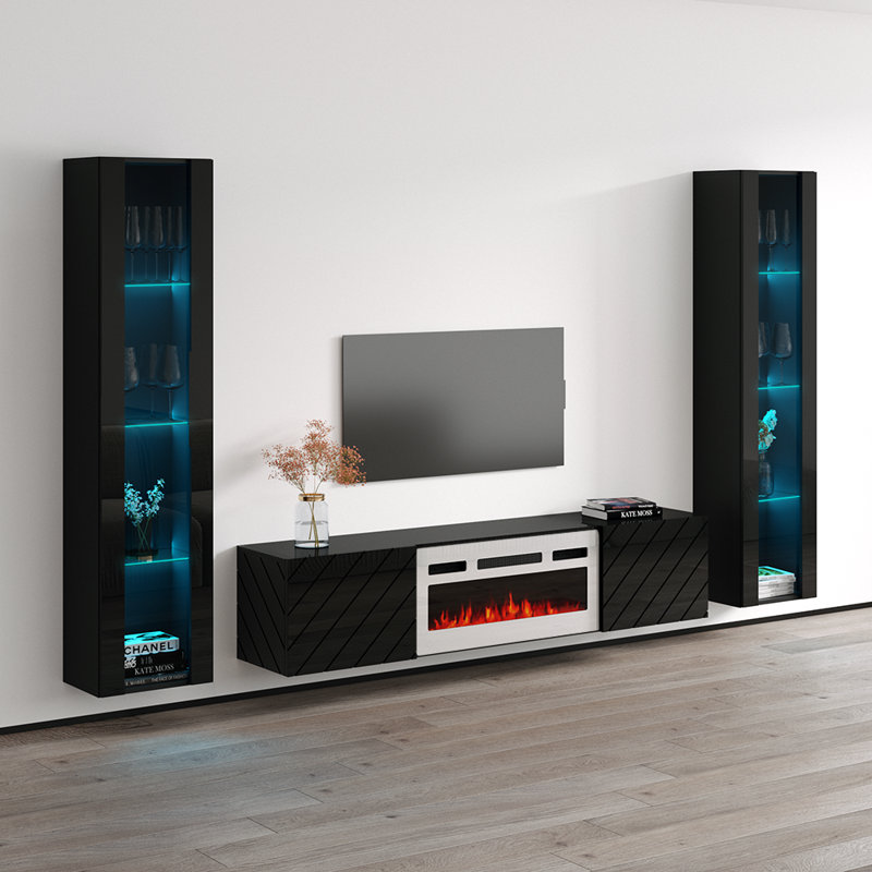 Meuble audio-vidéo flottant noir 103,6 po Luxe-Luxe, Noir