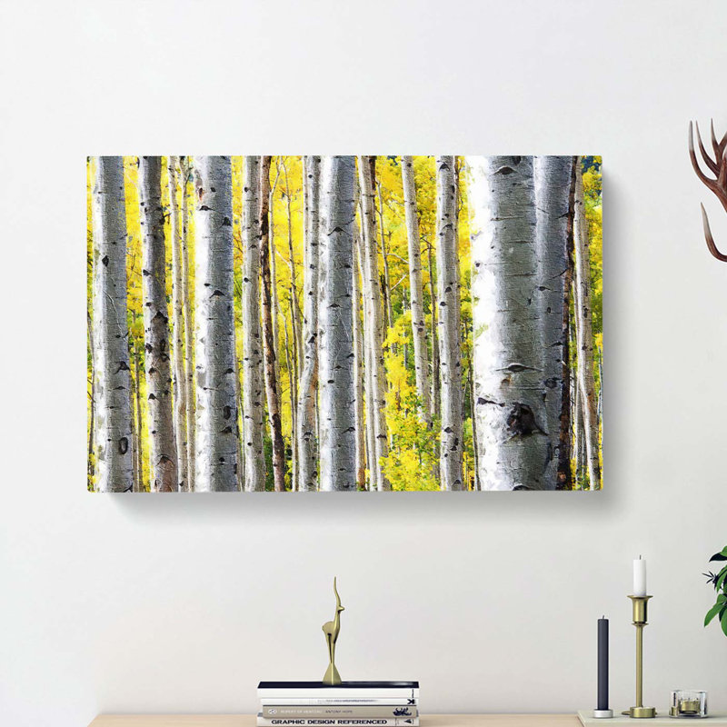 Yellow Birch Tree Forest - Wrapped Canvas Painting, 40cm H x 60cm W x 3cm D