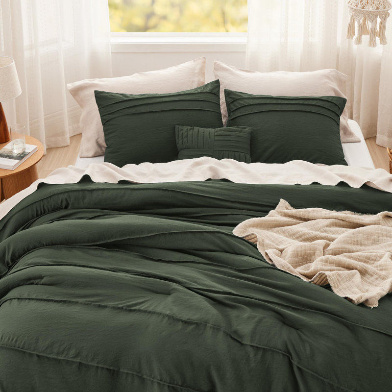 Bedsure Pinch Pleat Comforter Set Boho Bed-in-A-Bag Bedding Set with  Pillowcases for All Season, Navy