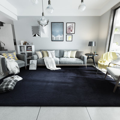 Loesch Black Faux Fur Soft Area Rug