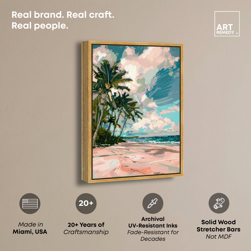 Art Remedy, paumes sous le soleil, cadre côtier coloré 57714, Cadre doré, H 46 po x l 31 po