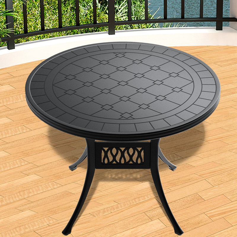 Table de patio en aluminium coulé avec cadre noir, 39,15 po, résistance aux intempéries, sièges confortables, plateau rond, cadre de salle à manger 39,15 po peu encombrant, résistant aux intempéries, empilable