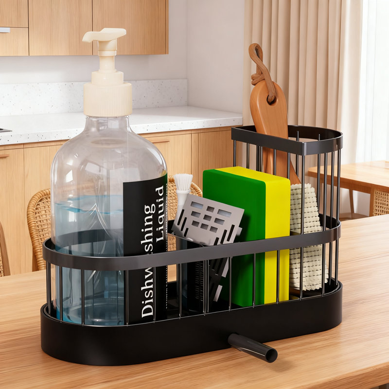 Kitchen Sink Sponge Holder With Automatic Drainage And Soap Dispenser Storage, Rustproof Stainless Steel Organizer With Non-Slip Base And Suction Cups
