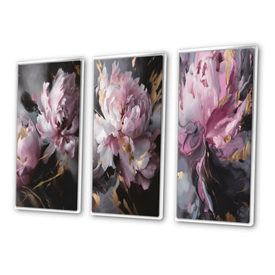 «Harmonious Pink Grey Peony Flower», 3 pièces