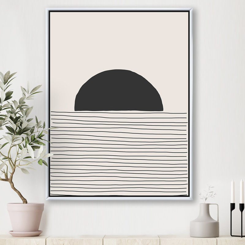 Minimal Geometric Lines and Circle V - reproduction de cadre flottant sur toile, H 46 po x l 36 po, Blanc