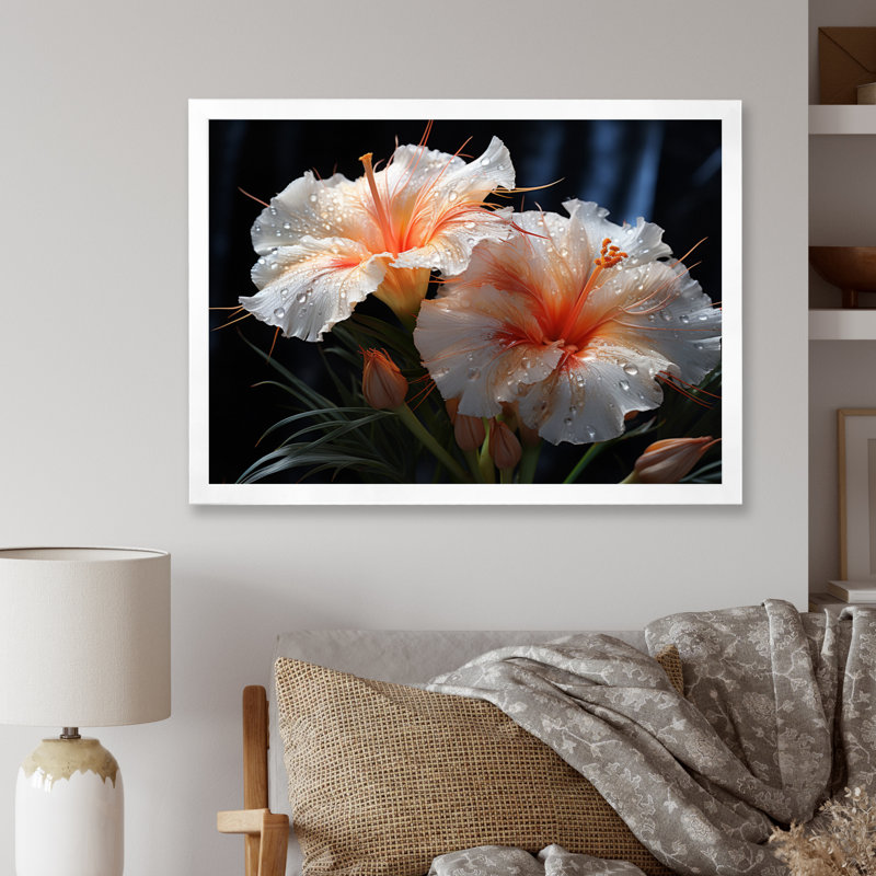Belle fleur blanche dans une forêt tropicale IV - reproduction, Cadre photo blanc, H 30 po x l 40 po x P 1,5 po