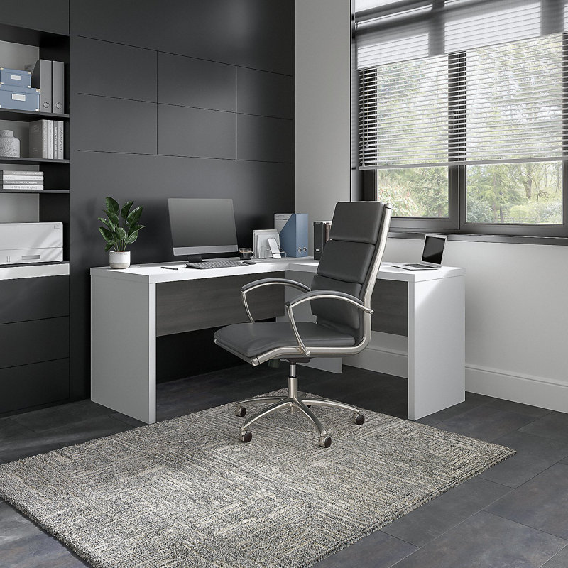 Bureau en forme de L Echo, Blanc pur et gris moderne