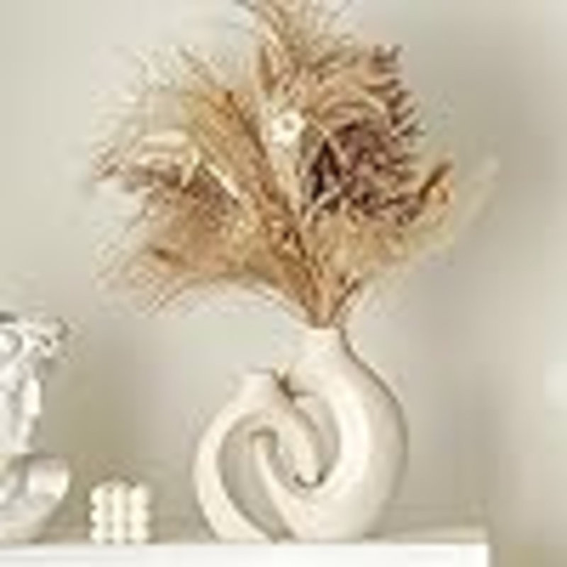 Snuggle Hollow Ceramic Vase Set Of 2, Nordic Modern Boho Ins Style Decorative Ceramic Aesthetic Flower Vase For Home Decor (Milky White W 6.3" X H 8.4")