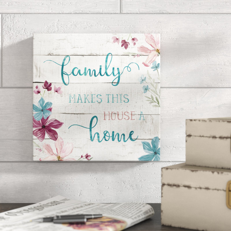 « family home », art textuel, Toile tendue, H 10 po x l 10 po x P 1,5 po