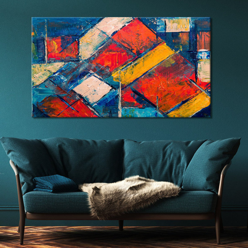 Abstract Colour Squares - Wrapped Canvas Painting, 31cm H x 51cm W